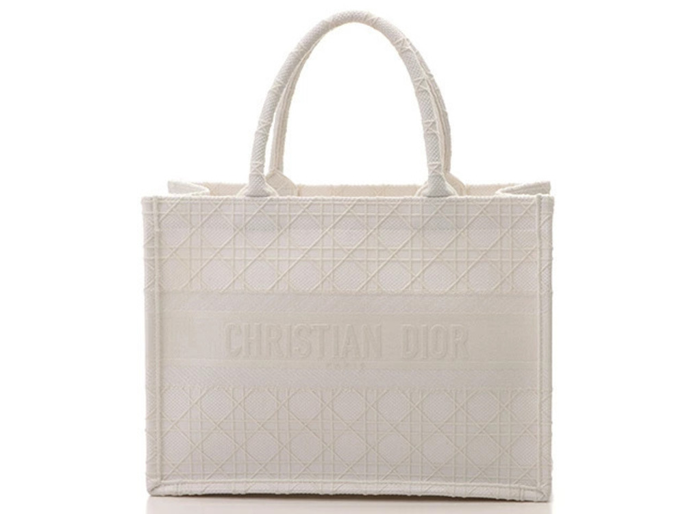 Christian Dior Cannage Book Tote White Canvas Bag